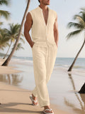 Mens Striped Sleeveless Top And Pants Set