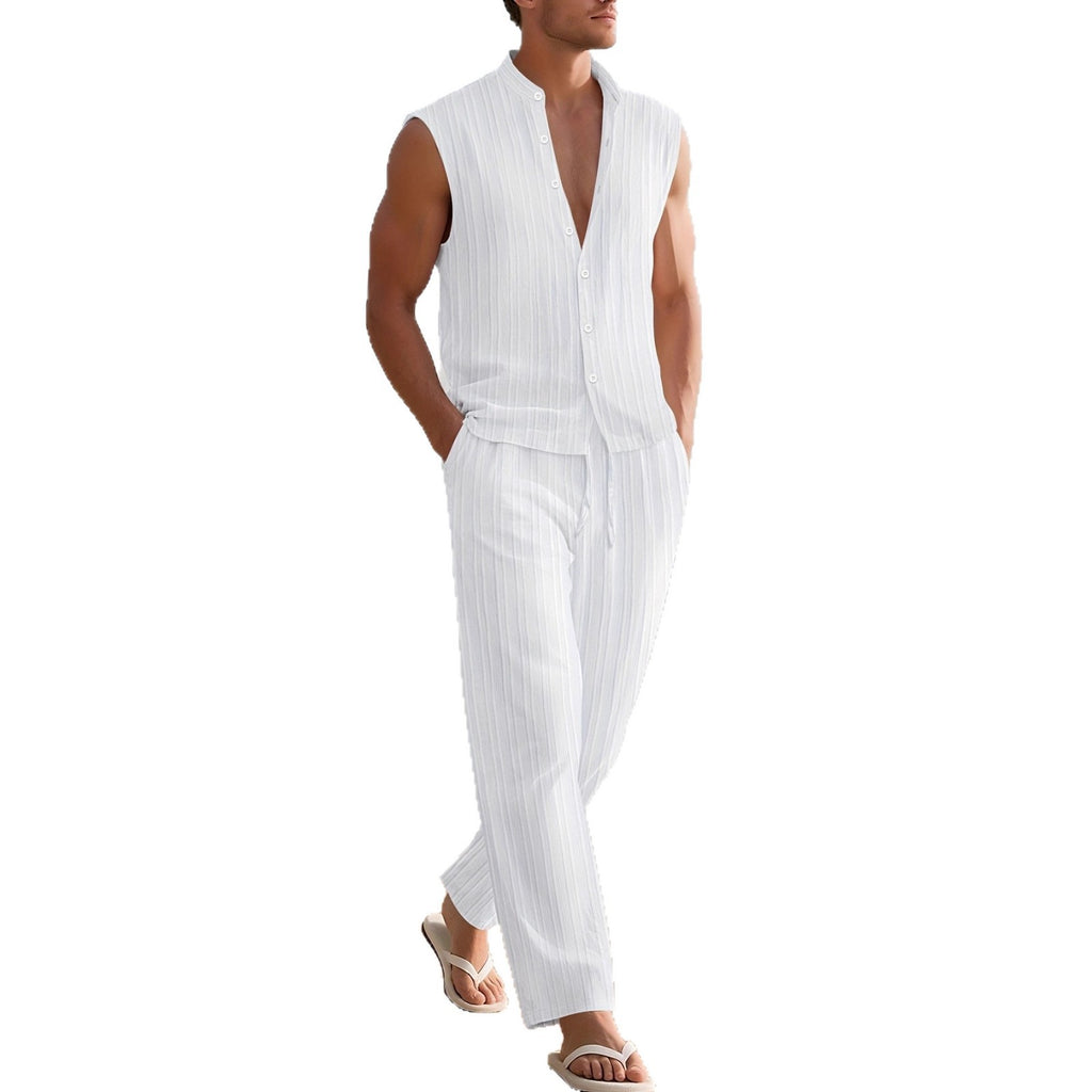Mens Striped Sleeveless Top And Pants Set